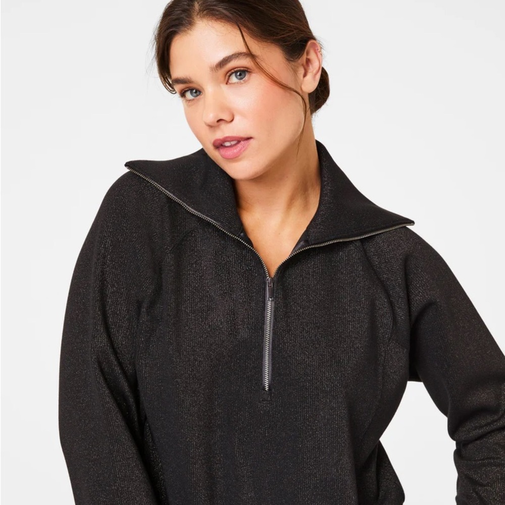SPANX Black Wide-Leg Lounge Set with Half-Zip Pullover - Picture 4 of 9